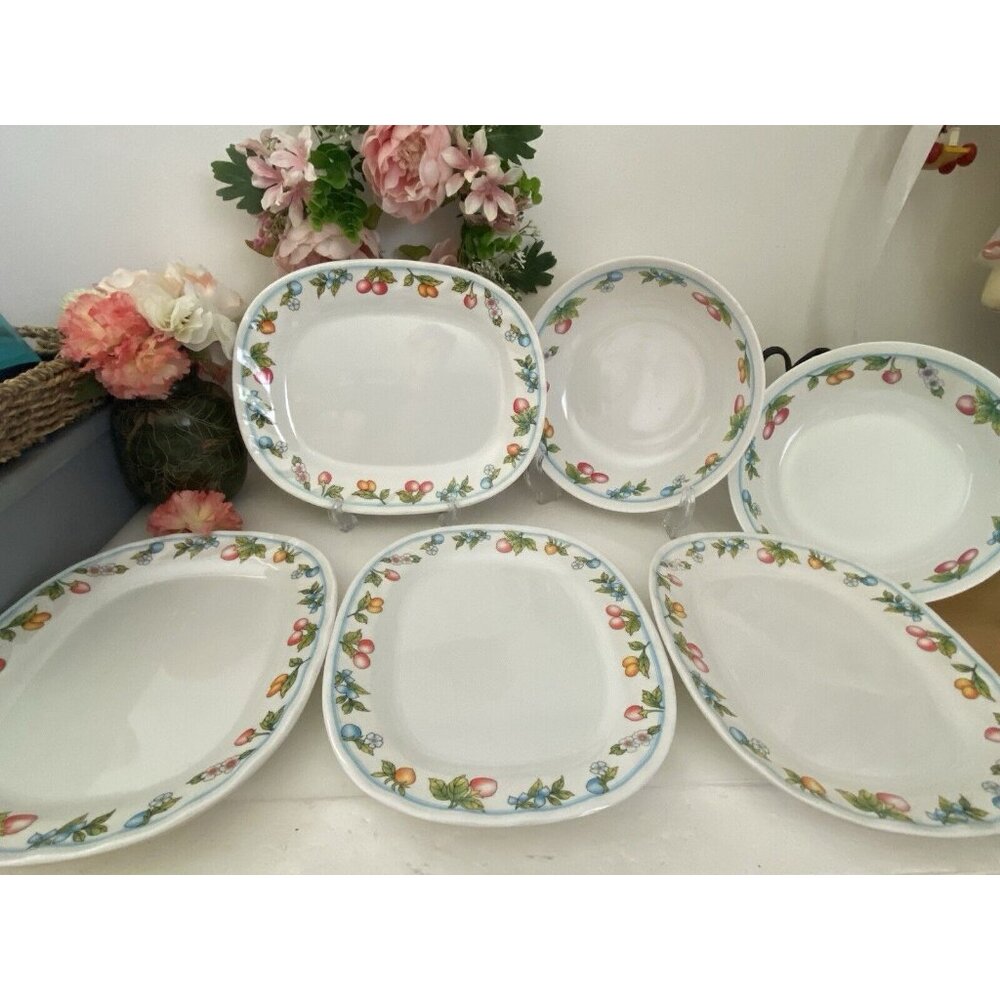Vintage Melamine Ware No. 2-49 6 Piece 2 Bowls 4 Plates Set Fruits and Flowers